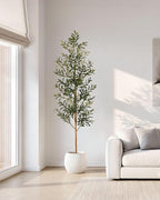 FLOWORLD 7FT Olive Trees Artificial Indoor, Tall Faux Olive Tree 7FT (84in) with Natural Wood Trunk & Realistic Olives, Stable Base, Pet Friendly Artificial Plant for Home Office, Living Room, Outdoor