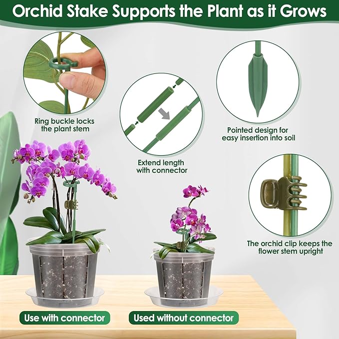 9 Pack Plastic Orchid Pots with Holes, 4, 5, 6 Inch Clear Orchid Pots for Repotting with Saucers Drainage and Plant Stakes, Large Small Breathable Orchids Planter Plant Pot