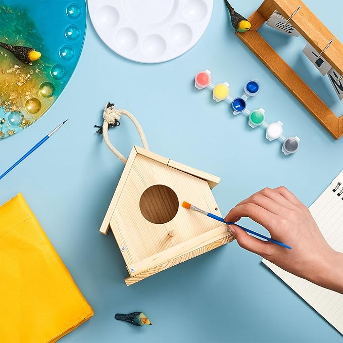 Liliful 1 Sets Wooden DIY Birdhouse Kit, Unfinished Bird Houses with Paints and Paintbrushes, Bird Feeder Craft Arts for Kids Ages 4-8, 8-12, Classroom Activity and Adults Wooden Craft Gifts