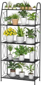 VyGrow 5 Tier Plant Stand Indoor Outdoor, Heavy Duty Plant Shelf, Metal Mesh Tall Plant Stands Holder Rack for Living Room Balcony and Garden, Black