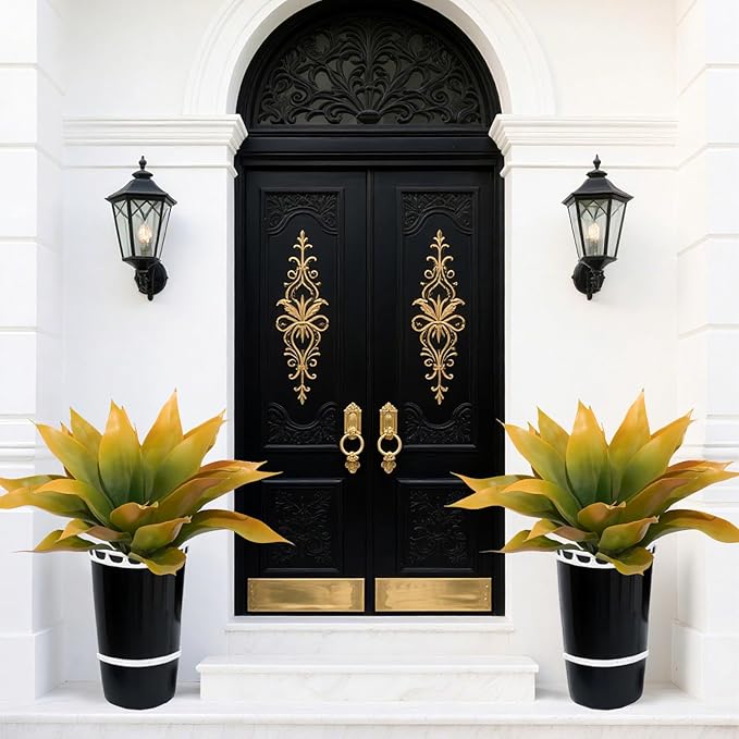 Artificial Agave Plants, Realistic UV Resistant Fake Aesthetic Plants for Outdoor Indoor, Home Decor for Garden, Porch, Doorway, Patio (2PCS, Yellow, Large)