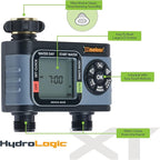 Melnor 65166AMZ HydroLogic Digital Hose Timer, 2-Zone Programmable Watering Timer, Quick Connect Bundle, Black, Grey