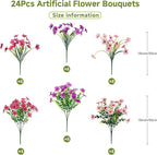 Alupssuc 24 Bundles Artificial Flowers for Outdoors Decoration, UV Resistant Silk Faux Daisy Flora Spring Fake Plastic Plants Greenery for Outside Indoor Yard Home Porch Window Box Decor(3 Colors)