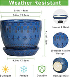 G EPGardening Plant Pot 5 Inch - Ceramic Planter for Indoor Plants Outdoor, Succulent Orchid Pot with Drainage Hole and Saucer, Round Flower Pot for Home Decor, Blue