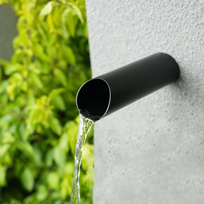 1.2 Inch 316 Stainless Steel Round Waterfall Spout Scupper, Outdoor Spillway Water Fountain Landscape Decor for Pools, Ponds, Water Walls, Overall Length 8 Inch (Matt Black)