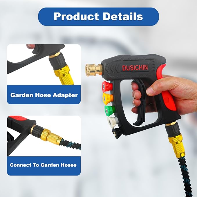 DUSICHIN Garden Hose Connector Pressure Washer Gun to Water Garden Hose Adapter, 3/4 INCHES GHT Male And Female to Power Washer Wand Handle M22 Female Fitting 3/4" GHT To M22 Joint DUS2623