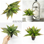 PASYOU Artificial Aglaonema Plant, Fake Codiaeum Variegatum Plants 2 Pack, Faux Magnolia Plastic Evergreen Shrubs, UV Resistant Greenery, Indoor Outdoor Decor Home Garden Decorations - Striped Leaves
