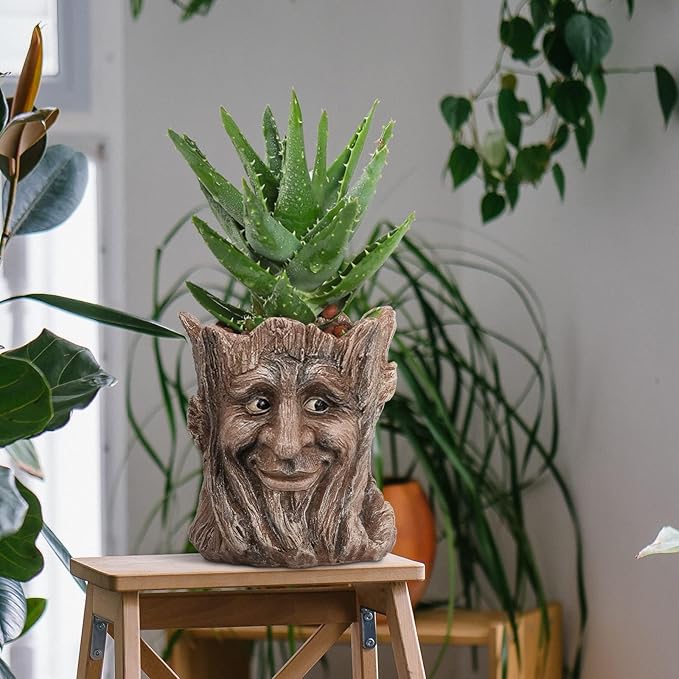 vomiceak Face Planter with Funny Smile - Unique Head Planters for Indoor Outdoor Plants with Drainage Hole, Cute Plant Pots for Succulents, Creative Flower Pots as Gifts for Women and Men (Brown Man)