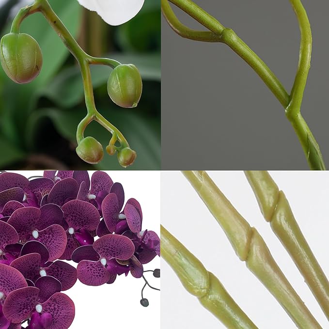 FagusHome 32 Inch Artificial Phalaenopsis Flowers 6 Pcs Artificial Orchid Flowers Stem Plants for Home Décor (Purple Piebald), FH1000143