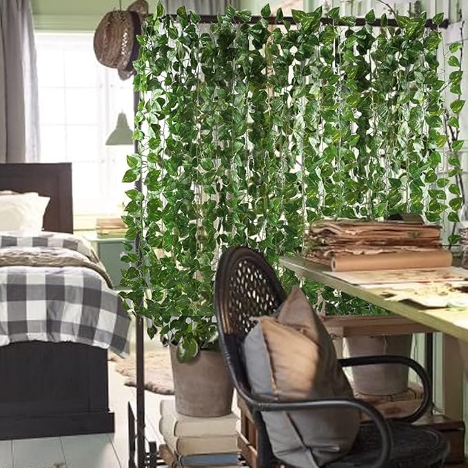 12 Pack 84Ft Artificial Vines Hanging Greenery Garland Leaves Wall Room Ceiling Decor Fake Vines for Home Kitchen Bedroom Garden Wedding Jungle Party Enchanted Forest Decorations