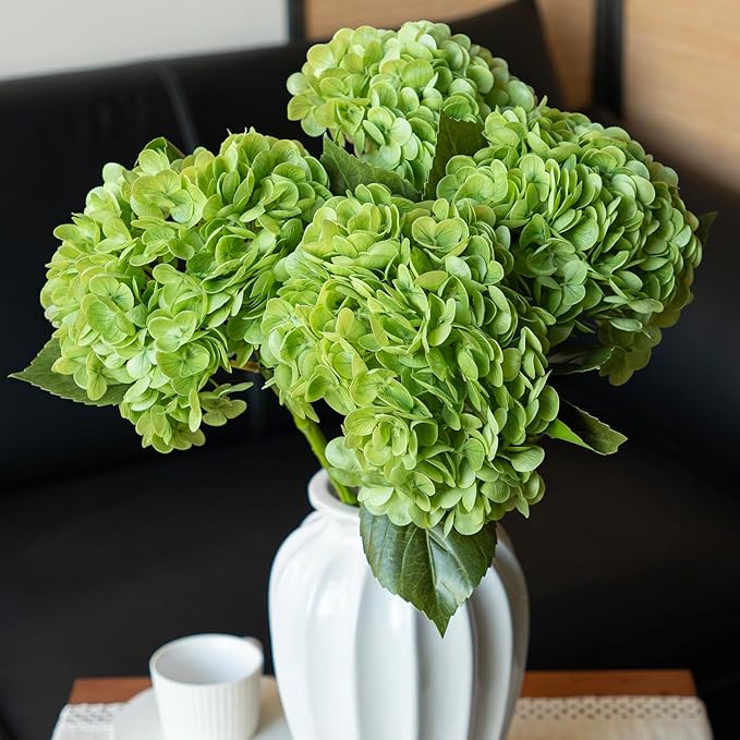 DUYONE 4Pcs Green 22 inch Lifelike Artificial Hydrangea, Large Flowers Artificial Flowers Dry Flowers Outdoor Wedding Christmas Office Family Party Living Room Table Decoration