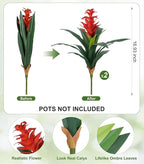 Ivydale Fake Flowers Plants for Outdoors, 2 Pcs 16.93" Bromeliad Artificial Flowers Uv Resistant Realistic Faux Flowers for Outdoor Planters Outside Porch Patio Yard Garden Indoor Decoration(Red)