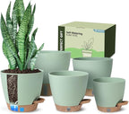 Self-Watering Pots for Indoor Plants with Visible Water Window,5/6/6.5/8/10 Inch Outdoor Flower Pots with Drainage Holes & Reservoir for Patio, Home Decor (Green)