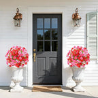 Waipfaru Set of 4 Artificial Boxwood Topiary with Colorful Flowers, 23" UV Resistant Fake Bushes Faux Outdoor Plants, Artificial Shrubs with Ground Spike for Outdoor Garden Front Porch(Red, Pink)