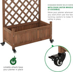 2 Pcs Wooden Planter Boxes with Trellis: Four Universal Wheels for Easy Mobility, 37.6" H x 27.5" W x 13" D,Perfect for Outdoor Climbing Plants on Patios, Balconies & Gardens