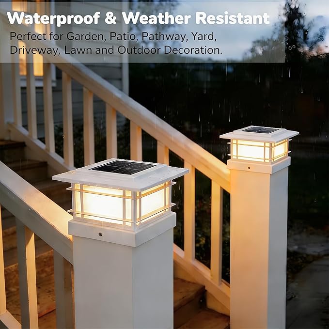 Dynaming 4x4 Solar Post Cap Lights Outdoor with 2 Color Modes, Fence Post Solar Lights White Shell Fit for Vinyl/Wooden Posts, High Brightness SMD LED Lighting Decor for Garden Deck Patio, 12 Pack