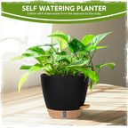 Self Watering Pots for Indoor Plants (5/5.5/6/6.5/8 Inch), Terra Cotta Planters with Water Level Indicator & Drainage,Wicking Pots for Monstera, Herbs & Snake Plant (Black, 5/5.5/6/6.5/8 Inch)