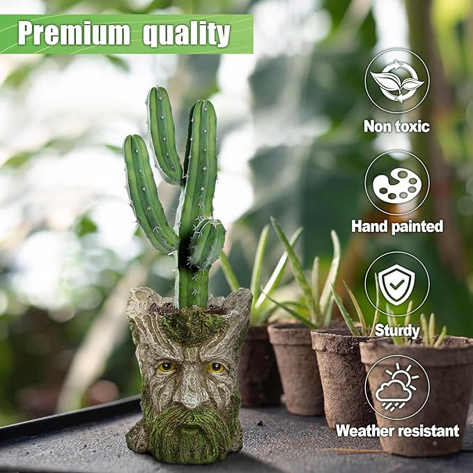 vomiceak Face Planter - Unique Old Man Tree Face Planters for Outdoor Indoor Plants with Drainage Hole, Funny Plant Pots for Succulents - Creative Flower Pots as Gifts for Women and Men (Green Man)