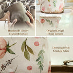 Vintage Fruit and Floral Ceramic Vase with Handle, Retro Ice Glazed Crack Farmhouse Pitcher Vase for Home Decor, Living Room, Shelf, Office, Rustic Table Centerpiece 7 Inch