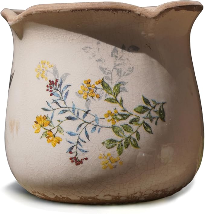 Dosayes Rustic Ceramic Planter, 6 Inch Tuscan Vintage Flower Pot with Drainage, Farmhouse Garden Pot for Indoor Plants, Kitchen & Garden Tuscan Decor, Plant Lover Gift (Yellow)