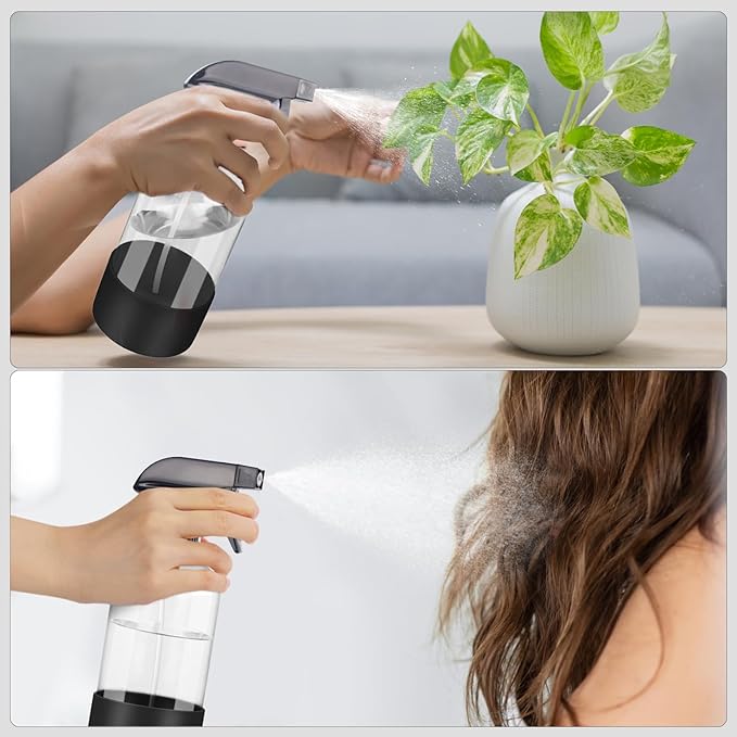 Worldgsb 2 Pack Glass Spray Bottles with Silicone Sleeve, 16 oz Empty Refillable Containers with Adjustable Spray Nozzles, Spray Bottles for Hair, Cleaning Solutions and Plants Black