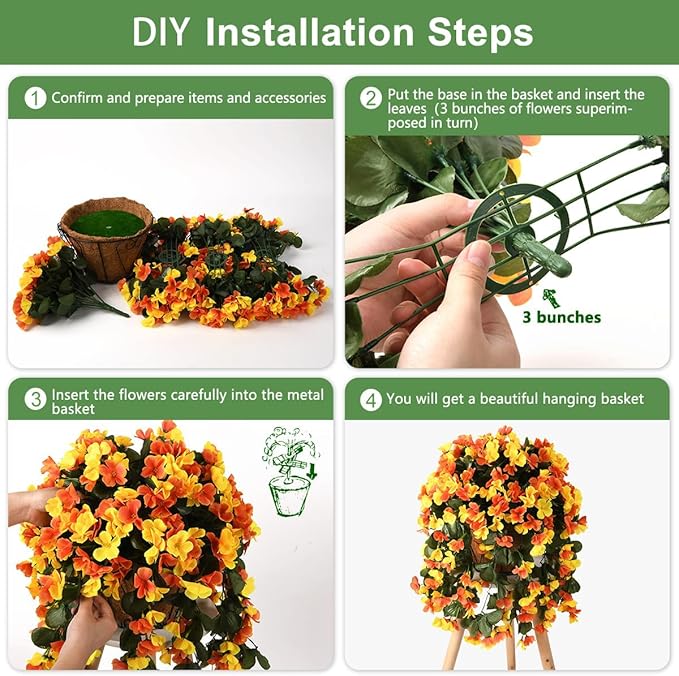 INQCMY Artificial Hanging Flowers Basket for Spring Summer Outdoor Decor,Faux Silk Begonia in Planter Look Real UV Resistant for Porch Home Patio Garden Yard Decoration