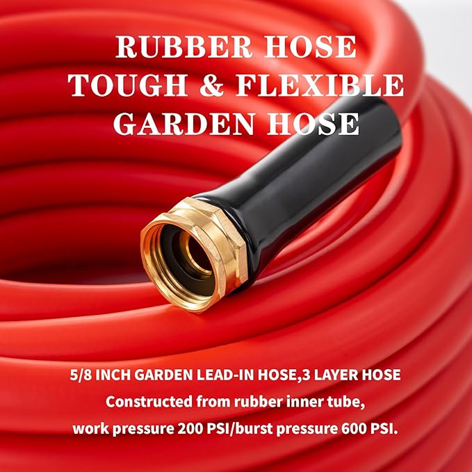 Garden Hose 10 ft x 5/8” Hot Water Hose,-50°F to 190°F, Burst 600Psi Flexible & Lightweight Upgraded Rubber Hoses,3/4” Solid Fittings for All-weather Outdoor Lawn & Garden