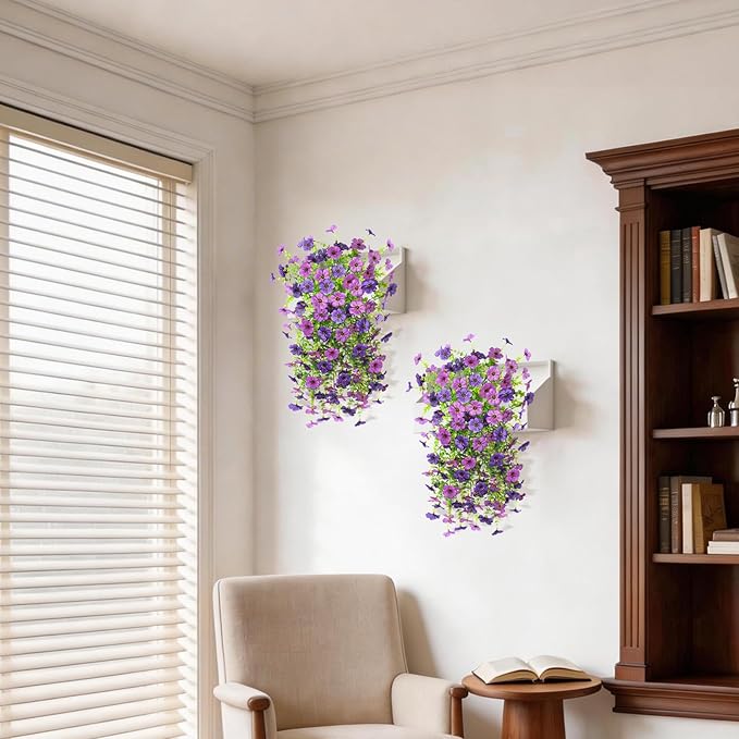 Artificial Fake Flowers Plants for Outdoor Spring Summer Decoration, 2 PCS Faux Silk Daisy Flowers No Fade UV Resistant Realistic for Outside Home Planter Porch Patio Balcony Yard Decor (Purple)