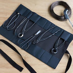 Wazakura Made in Japan Bonsai Tool Case with 16 pockets in Polyurethane Leather, Japanese Garden Tool Kit Roll Storage Bag - 16 Pockets Black PU Leather