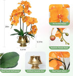 CXGS Orchids Artificial Flowers Realistic Fake Flowers in Ceramic Vase 20" Orange Faux Plants Indoor Lifelike Soft PU Phalaenopsis for Centerpiece Hotel Home Decor
