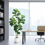 Artificial Fiddle Leaf Fig Tree with White Planter,6ft Tall Fake Plants with 4 Trunk,Faux Fig Trees Floor Plant in Pot,Fake Ficus Lyrata Trees for Indoor Living Room Bedroom Office Housewarming Gift