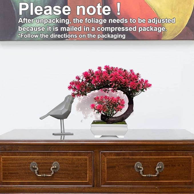 Fake Plants Small Artificial Bonsai Tree for Home Decor Living Room Bathroom Bookshelf Entryway Table Wall Shelf Modern Farmhouse Decor, 8.5" Tall, Magenta