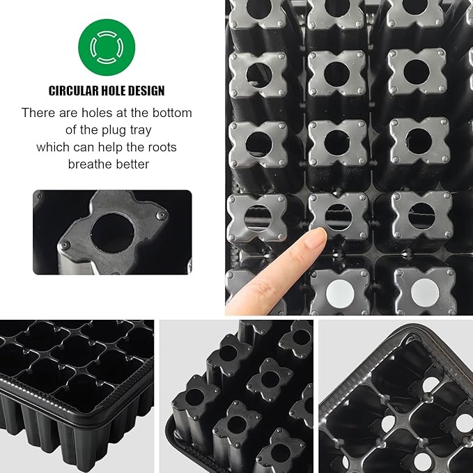 Heavy Duty Seed Starter Trays with 5'' Tall Humidity Domes & 2.75'' Deep Cells – 3-Pack (162 Cells Total) Reusable Plant Germination Kit, Durable Plastic Seedling Trays for Herbs, Vegetables