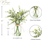 Muhanjia Artificial Eucalyptus Stems in Glass Vase with Faux Water,7Pcs Fake Plant for Centerpiece Bathroom Farmhouse Room Home Decor (Sage Green Eucalyptus)