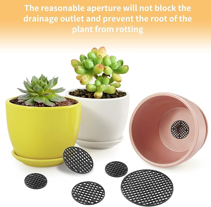 Bivethoi 150pcs Plant Pot Hole Cover - Bonsai Drainage Mesh Screens (3 Sizes, Black)