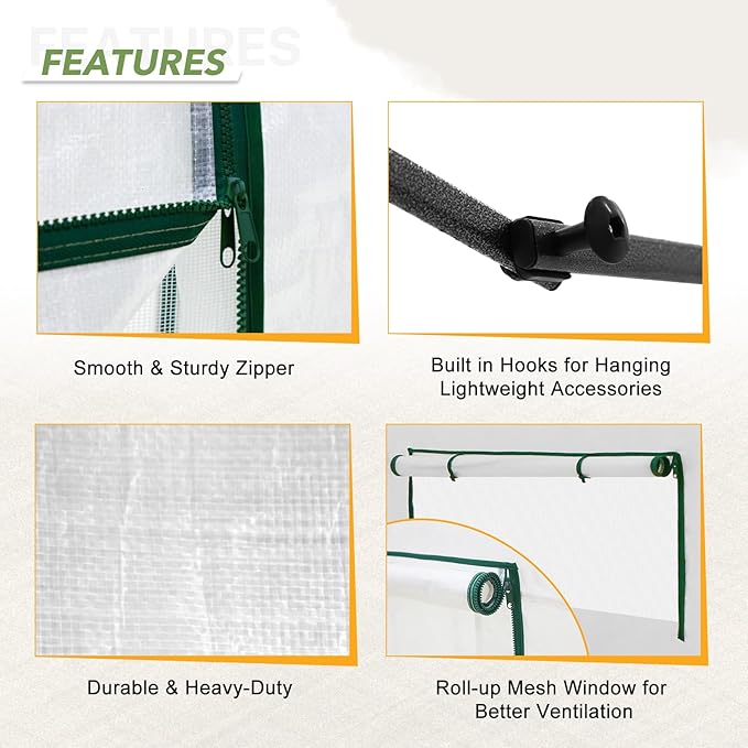 EAGLE PEAK 12x8 Portable Walk in Greenhouse, Pop Up Indoor Outdoor Greenhouse, Green House Kit with Zippered Roll-Up Doors, Windows + Support Pole, Woven Cover, Translucent