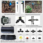 Drip Irrigation System with Water Timer 162ft Drip Irrigation Kit 5/16“ID and 1/4 Inch Pipe Auto Watering System for Garden Adjustable Spray, for Greenhouse, Garden, Lawn, Potted Plants Black