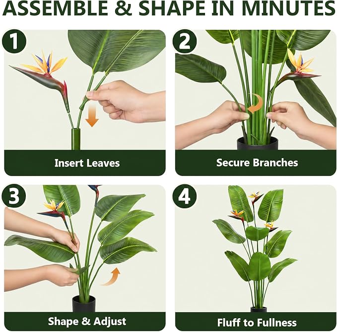 5FT Artificial Bird of Paradise Plant with Flowers, Tall Tropical Fake Plant Indoor, Large Artificial Plant for Living Room, Office Decor, Faux Floor Plant with Pot