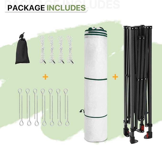 EAGLE PEAK 8x6 Portable Walk in Greenhouse, Pop Up Indoor Outdoor Greenhouse, Green House Kit with Zippered Roll-Up Doors and Windows, Woven Cover, Translucent