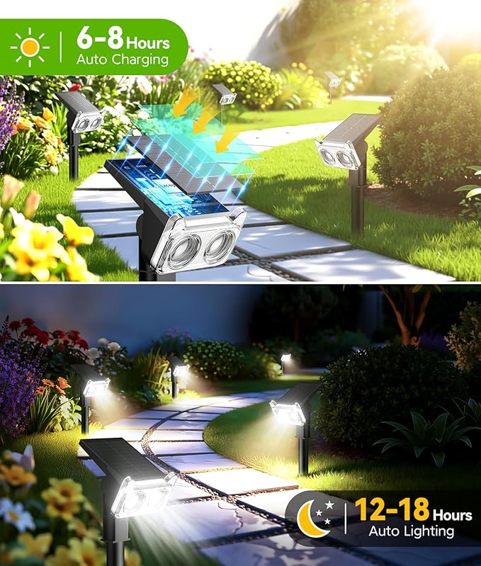 LETMY Solar Lights Outdoor Waterproof IP65, 6 Pack Solar Spot Lights Outdoor With 14 Big LEDs, 2-in-1 Wall Lights & 2 Modes Solar Powered Landscape Spotlights for Garage Pathway Yard Decor Garden Gift