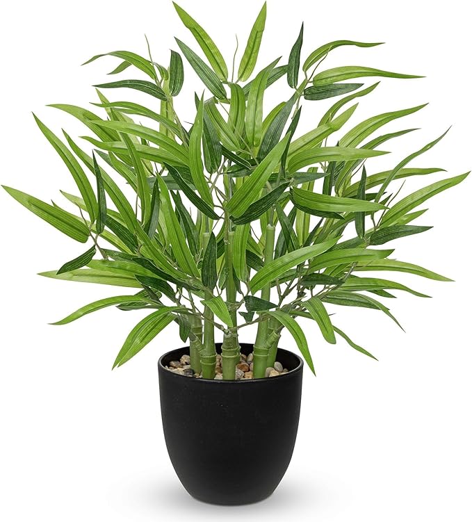 GnFlus Artificial Bamboo in Black Potted Fake Bamboo Plant-Faux Tree in Pot for Farmhouse Home Living Room Desk Indoor Outdoor Shelf Office Decor