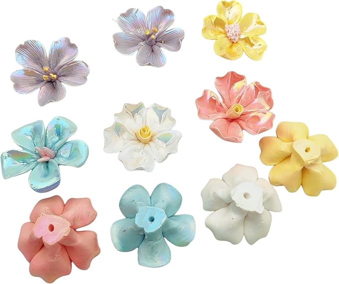 10 PCS 3D Flower Ceramic Tiles,1.6" Handmade Procelain Ceramic Flowers for Artwork,Fish Tank,Vases,Living Room, Dining Table,Office, Home Floral Decor (Single-Flowered Iridescent Mix Color)