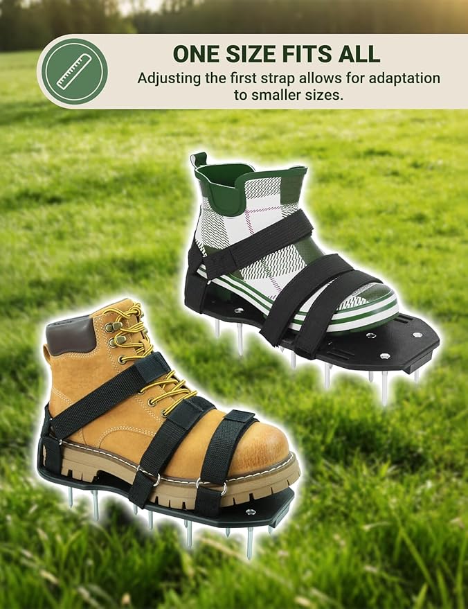 Lawn Aerator Shoes for Lawn, Soil Yard Aerator Tool with Hook & Loop Straps for Effectively Aerating, One Size Fits All Free-Installation Lawn Shoes for Yard Garden Patio Grass
