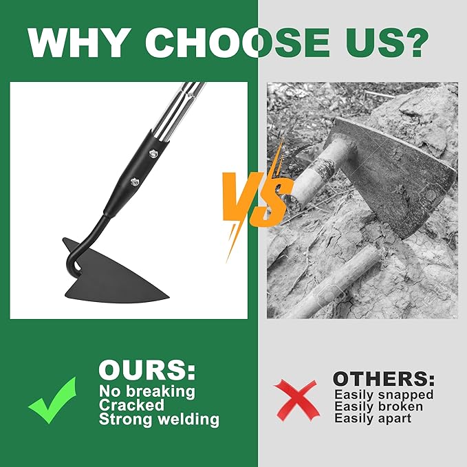 YEELOR Warren Hoe, Carbon Steel Triangle Garden Hoe with Stainless Steel 57" Adjustable Long Handle, Heavy Duty Gardening Hand Tools Hoe for Ridging Weeding Digging Loosening Edging Soil, Balck