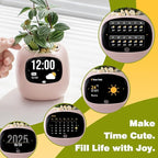 Smart Planter with App Control, Self-Watering AI Plant Pot with LCD Display, Interactive Desk Plant Companion for 100+ Plants, Smart Indoor Planter with Pomodoro Timer,80ml Reservoir,Calendar-Pink