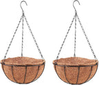 LaLaGreen Hanging Baskets for Plant Outdoor (20 Inch, 2 Pack) Extra Large Black Metal Wire Hanging Planter with Coco Liner Round Flower Pot Holder Hanger Deck Porch Modern Garden Balcony Country Decor