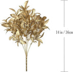 PASYOU Artificial Golden Plants, Fake Foliage Shrubs Decor Plastic Faux Plant for Indoor Outdoor Home Garden Office Party Hall Verandah Wedding DIY Christmas Decoration Gold Leaves Bundles - 3 Pack