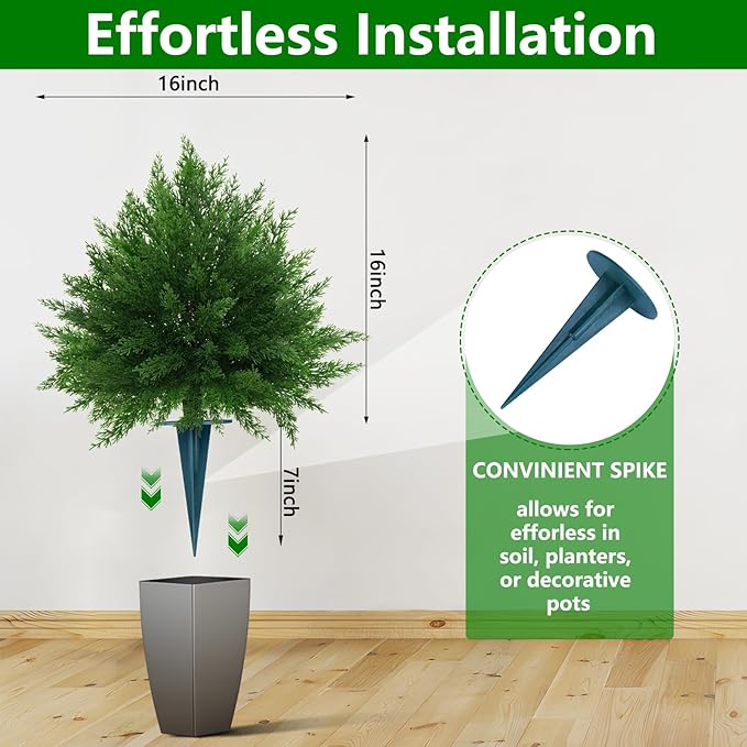 Yangrass 1PCS Artificial Cypress Topiary Ball Trees with Spike, 23" Fake Bushes Faux Evergreen for Outdoor Planters, Artificial Cedar Shrubs UV Resistant for Outdoor Indoor Front Porch Garden