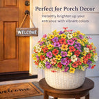 Artificial Flowers for Outdoors, 8 Bundles Faux Silk Spring Flowers for Outside for Planter Front Door Porch Yard Patio Window Box Home Decor (Colour 04-(Yellow+Pink+Rose red))
