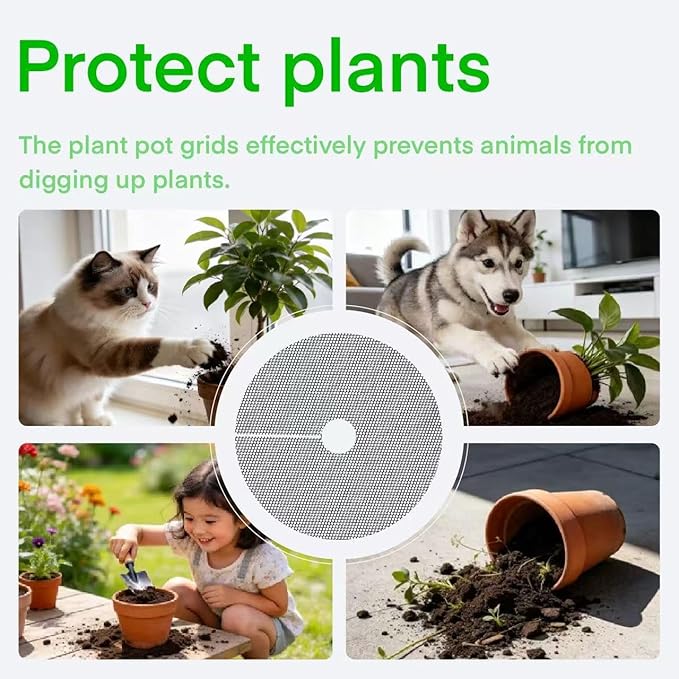 8 PCS 11.8 Inch Plant Pot Grids Cuttable Plant Pot Soil Covers Protectors from Animals Indoor Plant Protection Keep Dogs Cats Out